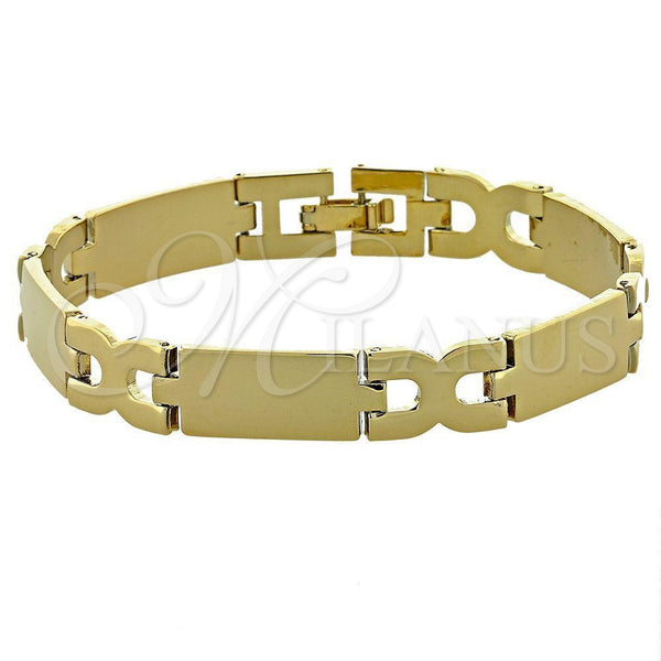 Oro Laminado Solid Bracelet, Gold Filled Style Hugs and Kisses Design, Polished, Golden Finish, 5.035.002.2 (05 MM Thickness, 8 Inches Length)