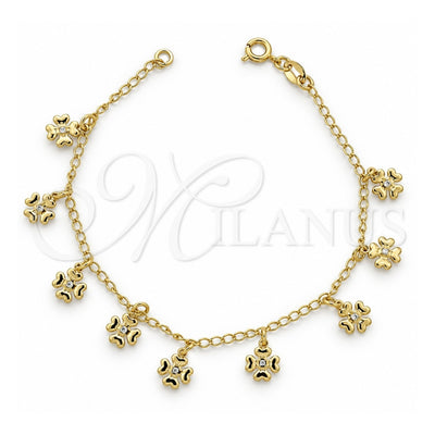 Oro Laminado Charm Bracelet, Gold Filled Style Flower Design, Diamond Cutting Finish, Golden Finish, 03.09.0038.07 (8 Inches Length)