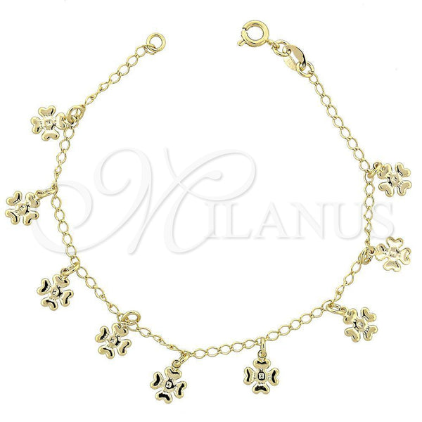 Oro Laminado Charm Bracelet, Gold Filled Style Flower Design, Diamond Cutting Finish, Golden Finish, 03.09.0038.07 (8 Inches Length)