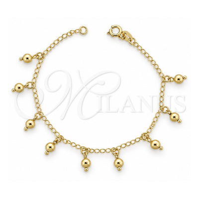 Oro Laminado Charm Bracelet, Gold Filled Style Ball Design, Polished, Golden Finish, 03.09.0039.07 (03 MM Thickness, 7 Inches Length)