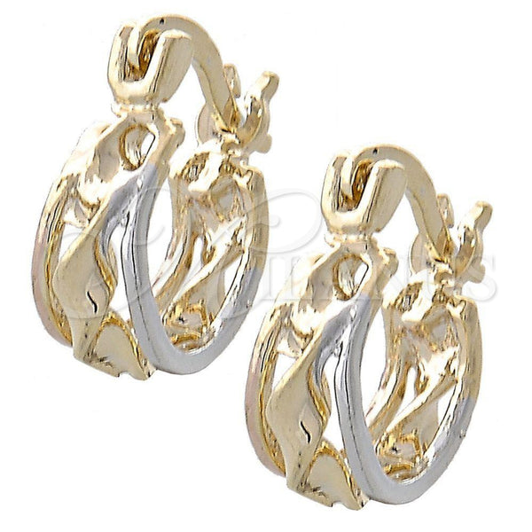 Oro Laminado Small Hoop, Gold Filled Style Twist Design, Polished, Tricolor, 5.145.027.1