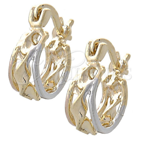 Oro Laminado Small Hoop, Gold Filled Style Twist Design, Polished, Tricolor, 5.145.027.1