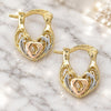 Oro Laminado Small Hoop, Gold Filled Style Heart and Filigree Design, Diamond Cutting Finish, Tricolor, 5.154.001.1