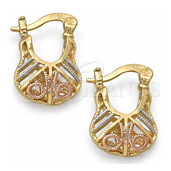 Oro Laminado Small Hoop, Gold Filled Style Diamond Cutting Finish, Tricolor, 5.146.032.1