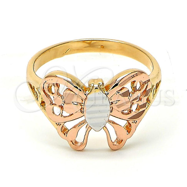 Oro Laminado Elegant Ring, Gold Filled Style Butterfly Design, Polished, Tricolor, 5.174.007.1.08 (Size 8)