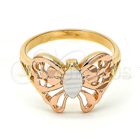 Oro Laminado Elegant Ring, Gold Filled Style Butterfly Design, Polished, Tricolor, 5.174.007.1.08 (Size 8)