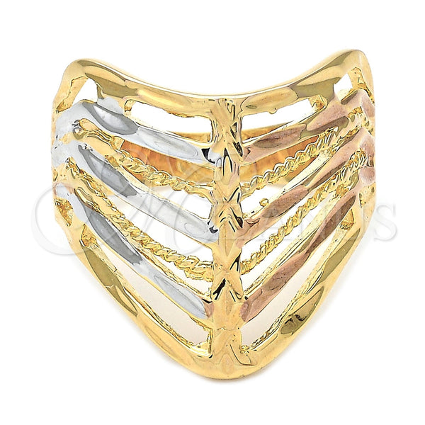 Oro Laminado Elegant Ring, Gold Filled Style Diamond Cutting Finish, Tricolor, 5.173.014.08 (Size 8)