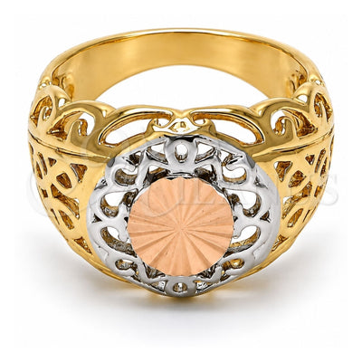 Oro Laminado Elegant Ring, Gold Filled Style Filigree Design, Diamond Cutting Finish, Tricolor, 5.173.009.08 (Size 8)