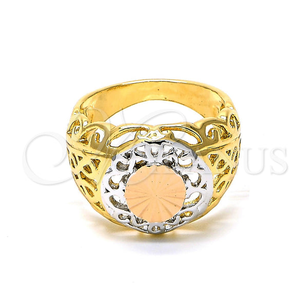Oro Laminado Elegant Ring, Gold Filled Style Filigree Design, Diamond Cutting Finish, Tricolor, 5.173.009.08 (Size 8)