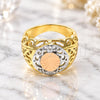 Oro Laminado Elegant Ring, Gold Filled Style Filigree Design, Diamond Cutting Finish, Tricolor, 5.173.009.09 (Size 9)
