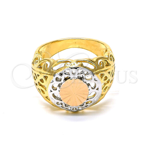 Oro Laminado Elegant Ring, Gold Filled Style Filigree Design, Diamond Cutting Finish, Tricolor, 5.173.009.09 (Size 9)