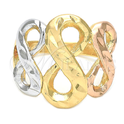 Oro Laminado Elegant Ring, Gold Filled Style Infinite Design, Diamond Cutting Finish, Tricolor, 5.175.006.07 for wholesale, main product view