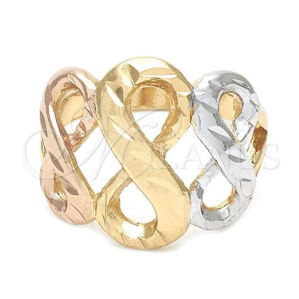 Oro Laminado Elegant Ring, Gold Filled Style Infinite Design, Diamond Cutting Finish, Tricolor, 5.175.006.08 (Size 8)