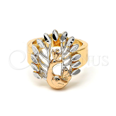 Oro Laminado Elegant Ring, Gold Filled Style Peacock Design, Diamond Cutting Finish, Tricolor, 5.173.017.07 (Size 7)