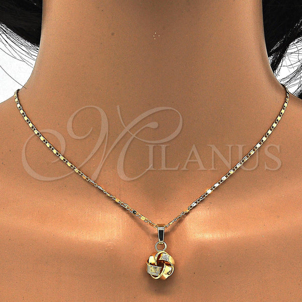 Oro Laminado Earring and Pendant Adult Set, Gold Filled Style Love Knot Design, Polished, Golden Finish, 10.63.0512