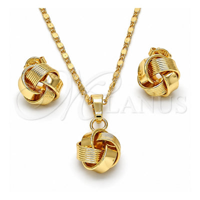 Oro Laminado Earring and Pendant Adult Set, Gold Filled Style Love Knot Design, Polished, Golden Finish, 10.63.0512