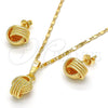 Oro Laminado Earring and Pendant Adult Set, Gold Filled Style Love Knot and Twist Design, Diamond Cutting Finish, Golden Finish, 10.63.0514