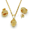 Oro Laminado Earring and Pendant Adult Set, Gold Filled Style Love Knot and Twist Design, Diamond Cutting Finish, Golden Finish, 10.63.0514