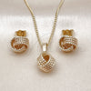 Oro Laminado Earring and Pendant Adult Set, Gold Filled Style Love Knot and Twist Design, Diamond Cutting Finish, Golden Finish, 10.63.0514