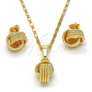 Oro Laminado Earring and Pendant Adult Set, Gold Filled Style Love Knot and Twist Design, Diamond Cutting Finish, Golden Finish, 10.63.0514