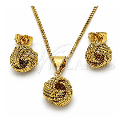 Oro Laminado Earring and Pendant Adult Set, Gold Filled Style Love Knot and Twist Design, Diamond Cutting Finish, Golden Finish, 10.63.0522