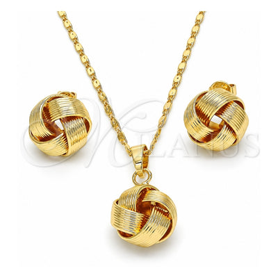 Oro Laminado Earring and Pendant Adult Set, Gold Filled Style Love Knot Design, Polished, Golden Finish, 10.63.0515