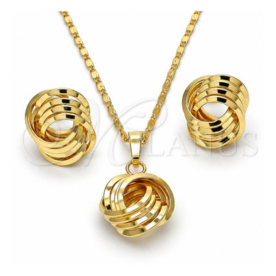 Oro Laminado Earring and Pendant Adult Set, Gold Filled Style Love Knot Design, Polished, Golden Finish, 10.63.0516