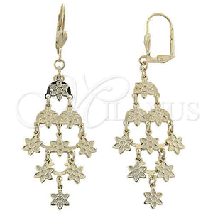 Oro Laminado Chandelier Earring, Gold Filled Style Flower Design, Matte Finish, Golden Finish, 02.63.2209