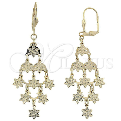 Oro Laminado Chandelier Earring, Gold Filled Style Flower Design, Matte Finish, Golden Finish, 02.63.2209