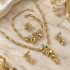 Oro Laminado Necklace, Bracelet, Earring and Ring, Gold Filled Style Flower Design, with White Crystal, Polished, Golden Finish, 06.191.0016
