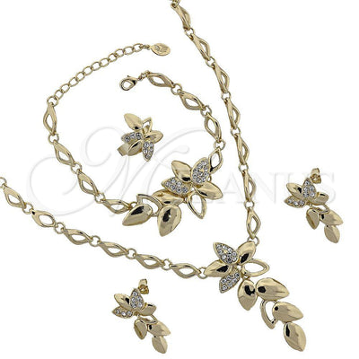 Oro Laminado Necklace, Bracelet, Earring and Ring, Gold Filled Style Flower Design, with White Crystal for wholesale, main product view