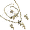 Oro Laminado Necklace, Bracelet, Earring and Ring, Gold Filled Style Flower Design, with White Crystal, Polished, Golden Finish, 06.191.0016