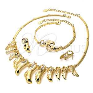 Oro Laminado Necklace, Bracelet, Earring and Ring, Gold Filled Style with White Crystal, Polished, Golden Finish, 06.191.0011