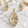 Oro Laminado Earring and Pendant Adult Set, Gold Filled Style Greek Key Design, with White Crystal, Polished, Two Tone, 10.91.0124