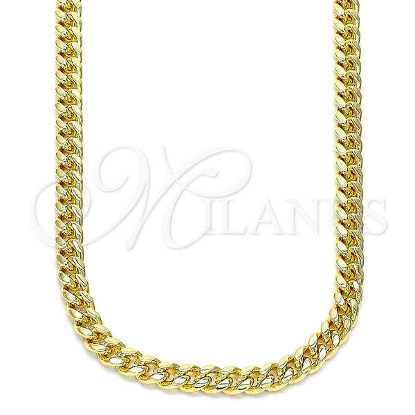 Oro Laminado Basic Necklace, Gold Filled Style Miami Cuban Design, Polished, Golden Finish, 5.223.013.20 (120 Gauge, 04 MM Thickness, 20 Inches Length)