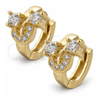 Oro Laminado Huggie Hoop, Gold Filled Style with White Cubic Zirconia, Polished, Golden Finish, 02.155.0032