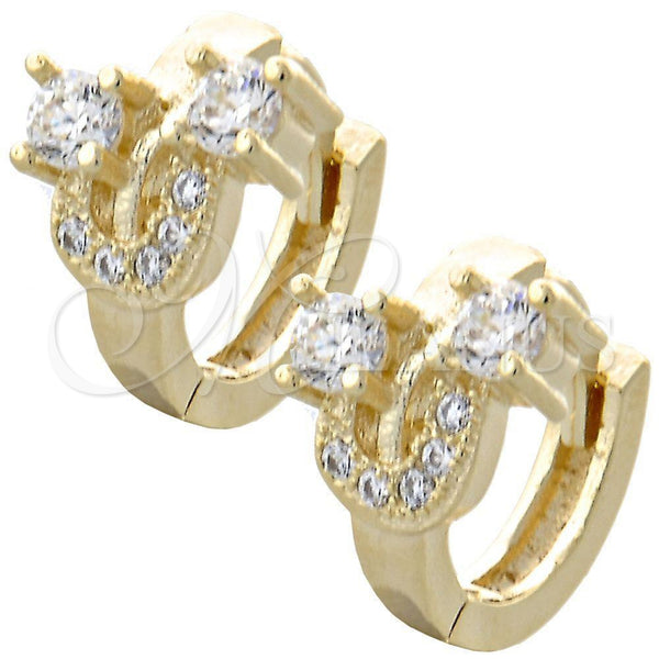 Oro Laminado Huggie Hoop, Gold Filled Style with White Cubic Zirconia, Polished, Golden Finish, 02.155.0032