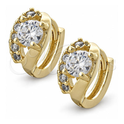 Oro Laminado Huggie Hoop, Gold Filled Style with White Cubic Zirconia, Polished, Golden Finish, 02.155.0030