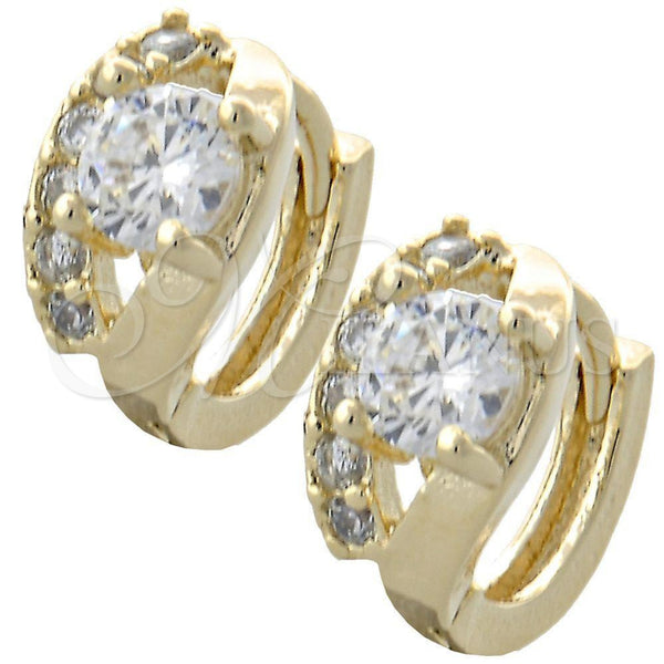 Oro Laminado Huggie Hoop, Gold Filled Style with White Cubic Zirconia, Polished, Golden Finish, 02.155.0030