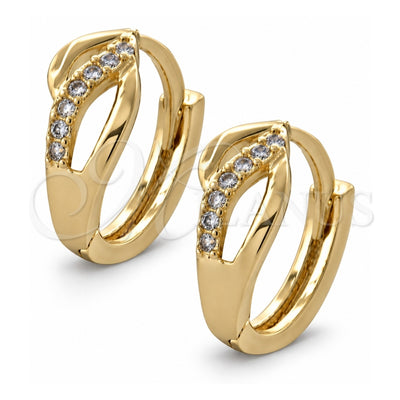 Oro Laminado Huggie Hoop, Gold Filled Style with White Cubic Zirconia, Polished, Golden Finish, 02.155.0053