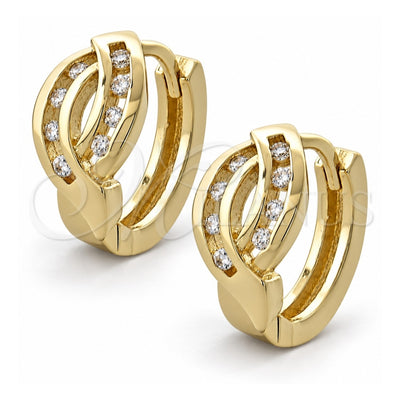 Oro Laminado Huggie Hoop, Gold Filled Style with White Cubic Zirconia, Polished, Golden Finish, 02.155.0031