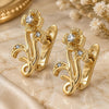Oro Laminado Huggie Hoop, Gold Filled Style Flower Design, with White Cubic Zirconia, Polished, Golden Finish, 02.155.0055