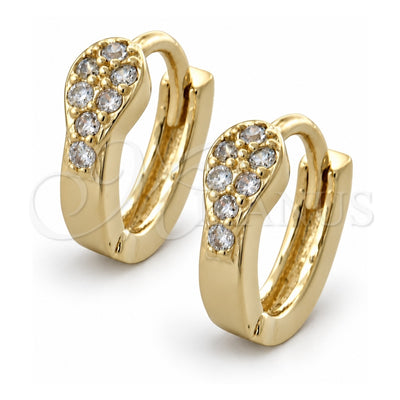 Oro Laminado Huggie Hoop, Gold Filled Style with White Micro Pave, Polished, Golden Finish, 02.155.0043