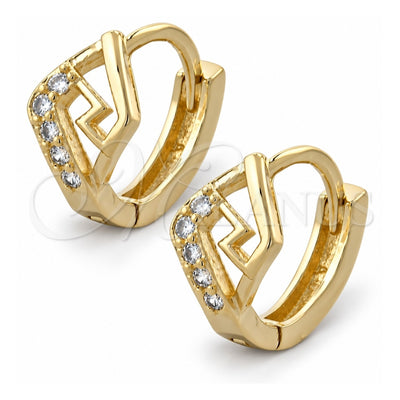 Oro Laminado Huggie Hoop, Gold Filled Style with White Cubic Zirconia, Polished, Golden Finish, 02.155.0020