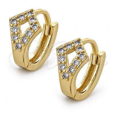 Oro Laminado Huggie Hoop, Gold Filled Style with White Cubic Zirconia, Polished, Golden Finish, 02.155.0041