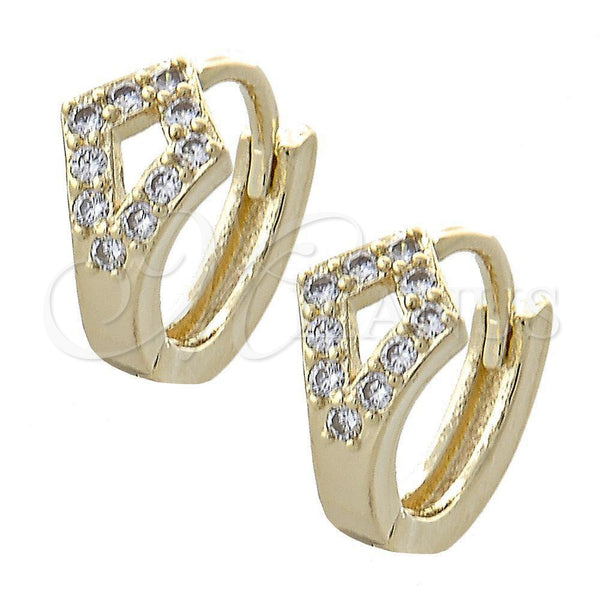 Oro Laminado Huggie Hoop, Gold Filled Style with White Cubic Zirconia, Polished, Golden Finish, 02.155.0041
