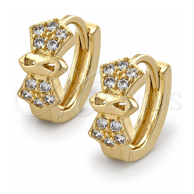 Oro Laminado Huggie Hoop, Gold Filled Style with White Cubic Zirconia, Polished, Golden Finish, 02.155.0027
