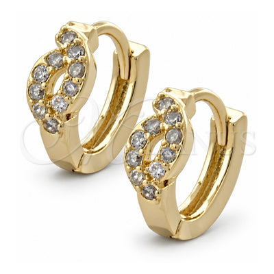Oro Laminado Huggie Hoop, Gold Filled Style with White Cubic Zirconia, Polished, Golden Finish, 02.155.0040