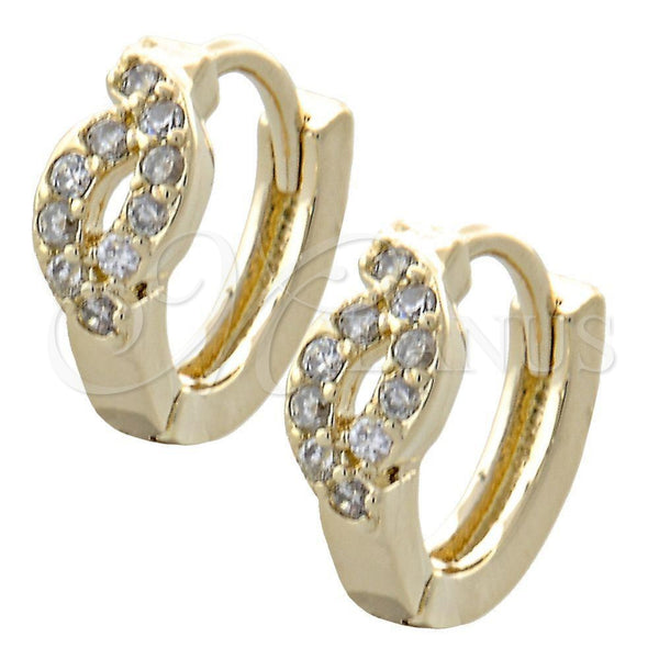 Oro Laminado Huggie Hoop, Gold Filled Style with White Cubic Zirconia, Polished, Golden Finish, 02.155.0040