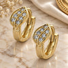 Oro Laminado Huggie Hoop, Gold Filled Style Leaf Design, with White Cubic Zirconia, Polished, Golden Finish, 02.155.0036